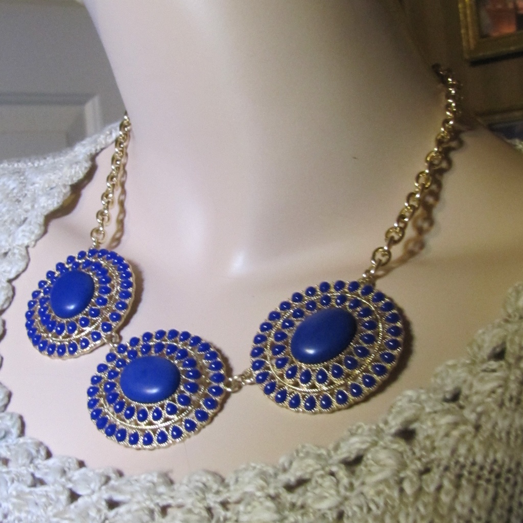 Chaps Blue And Gold Chunky Necklace